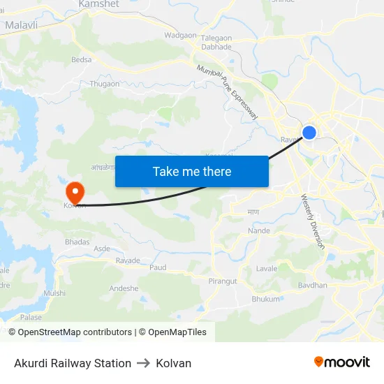 Akurdi Railway Station to Kolvan map