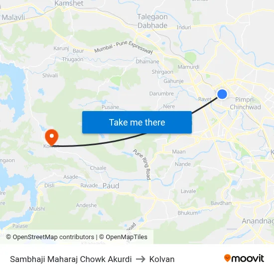 Sambhaji Maharaj Chowk Akurdi to Kolvan map