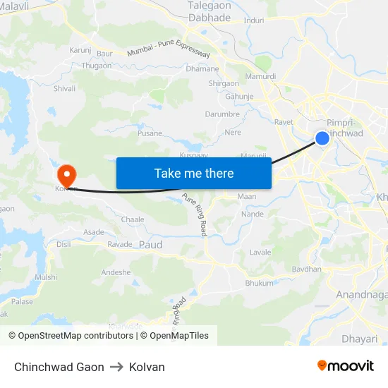 Chinchwad Gaon to Kolvan map