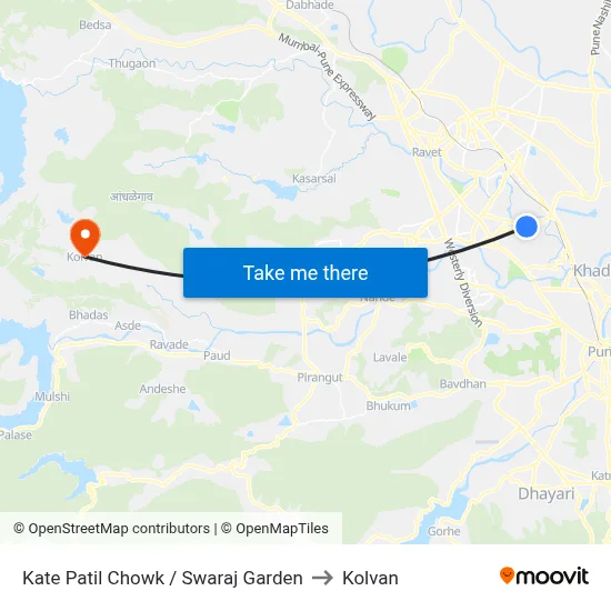 Kate Patil Chowk / Swaraj Garden to Kolvan map