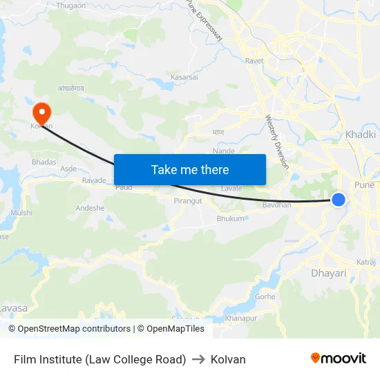 Film Institute (Law College Road) to Kolvan map
