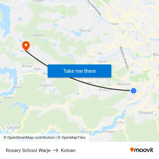 Rosary School Warje to Kolvan map