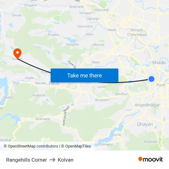 Rangehills Corner to Kolvan map