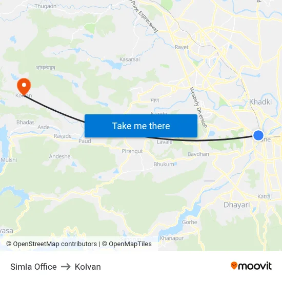Simla Office to Kolvan map