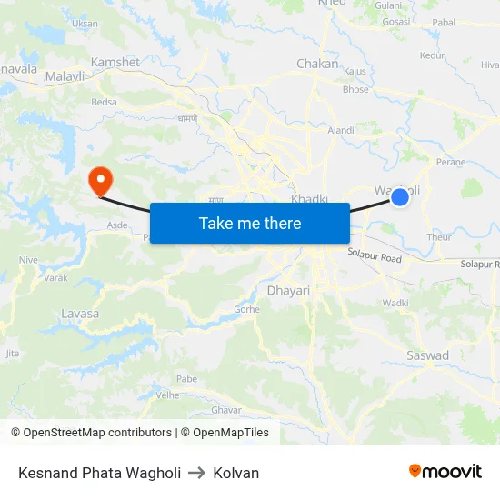 Kesnand Phata Wagholi to Kolvan map
