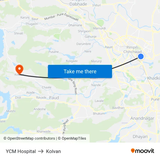 YCM Hospital to Kolvan map