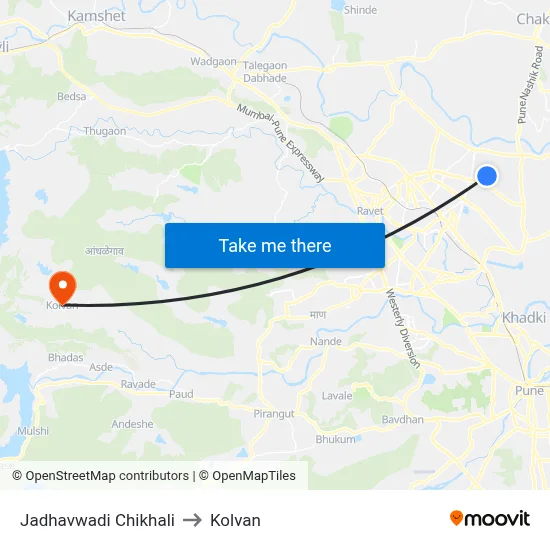 Jadhavwadi Chikhali to Kolvan map