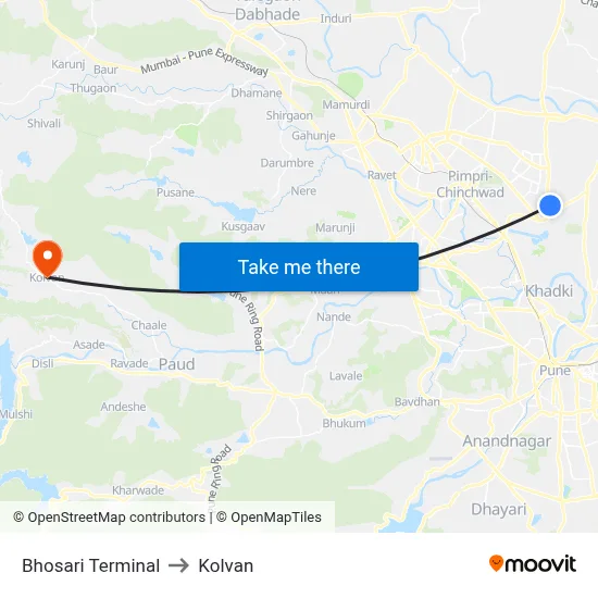 Bhosari Terminal to Kolvan map