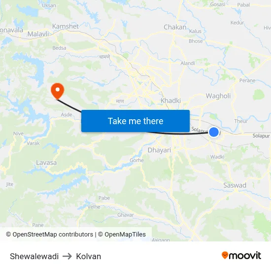 Shewalewadi to Kolvan map