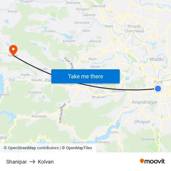 Shanipar to Kolvan map