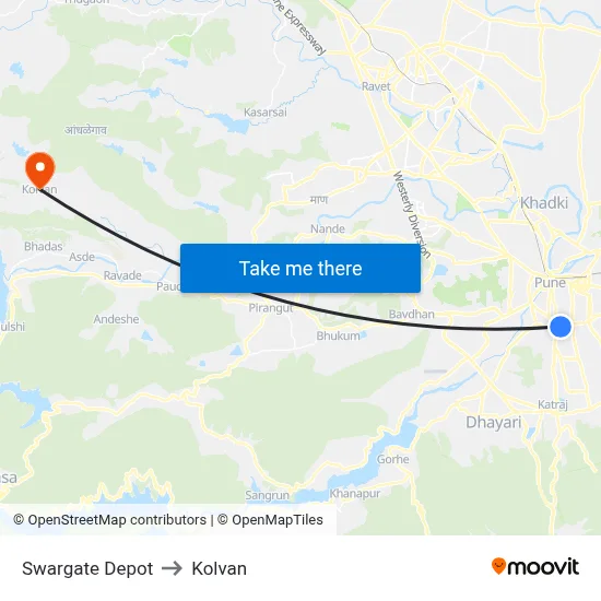 Swargate Depot to Kolvan map