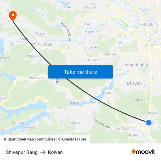 Shivapur Baug to Kolvan map