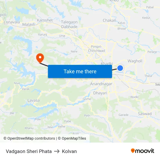 Vadgaon Sheri Phata to Kolvan map