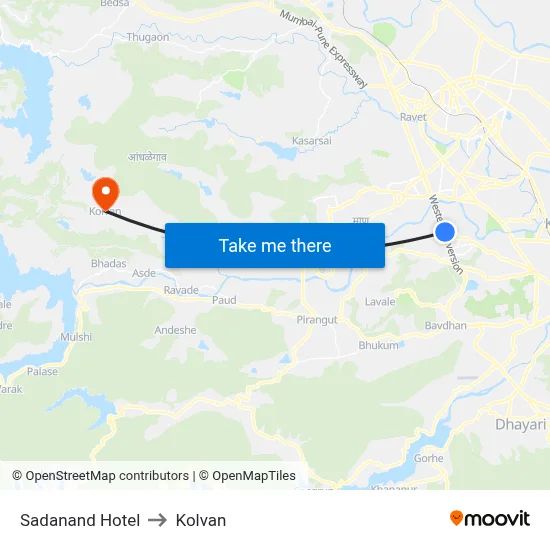 Sadanand Hotel to Kolvan map