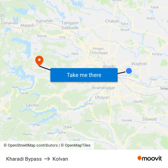 Kharadi Bypass to Kolvan map