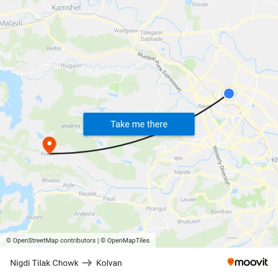 Nigdi Tilak Chowk to Kolvan map