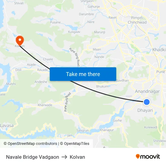 Navale Bridge Vadgaon to Kolvan map