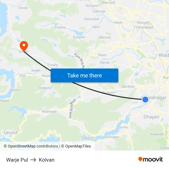 Warje Pul to Kolvan map