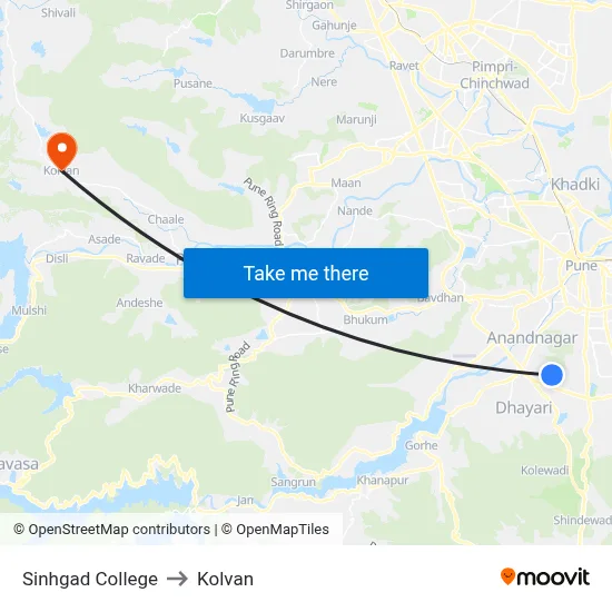 Sinhgad College to Kolvan map