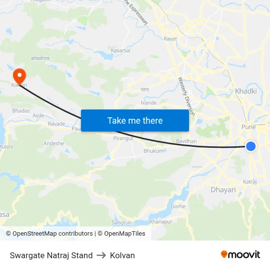 Swargate Natraj Stand to Kolvan map