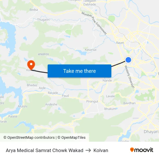 Arya Medical Samrat Chowk Wakad to Kolvan map