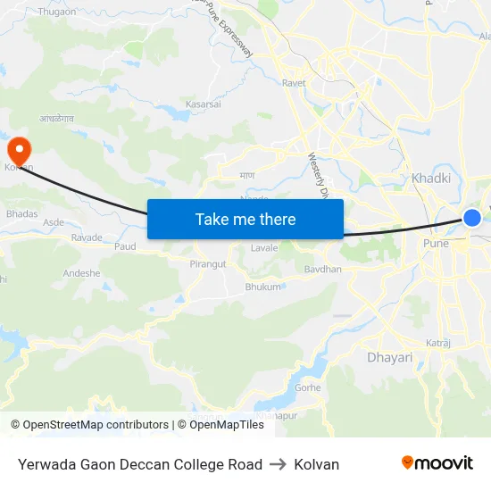 Yerwada Gaon Deccan College Road to Kolvan map