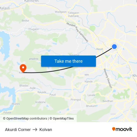 Akurdi Corner to Kolvan map