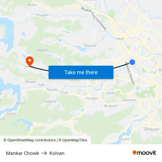 Mankar Chowk to Kolvan map