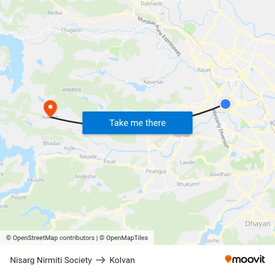Nisarg Nirmiti Society to Kolvan map