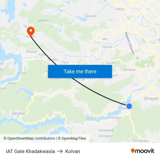 IAT Gate Khadakwasla to Kolvan map