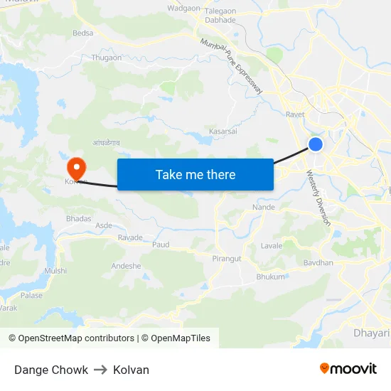 Dange Chowk to Kolvan map