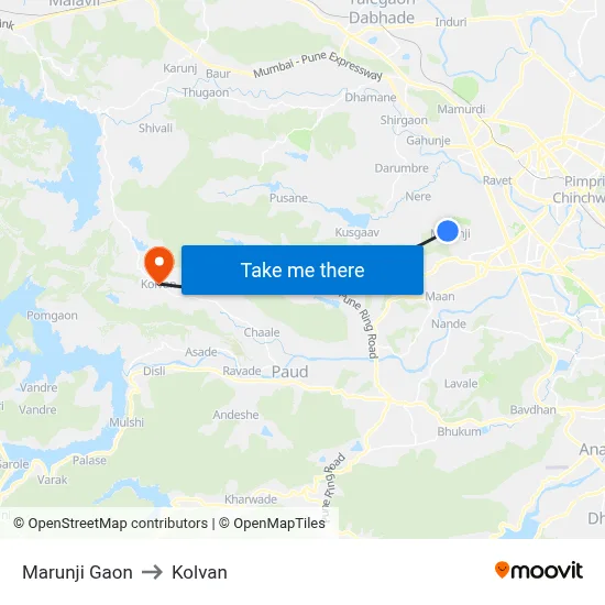 Marunji Gaon to Kolvan map