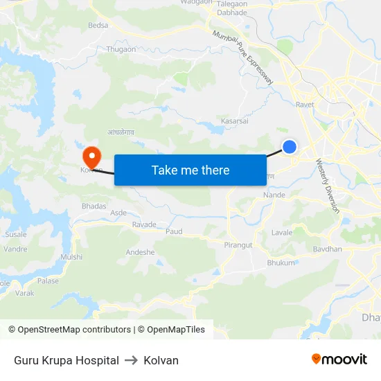 Guru Krupa Hospital to Kolvan map