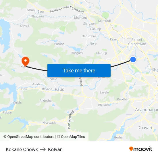Kokane Chowk to Kolvan map
