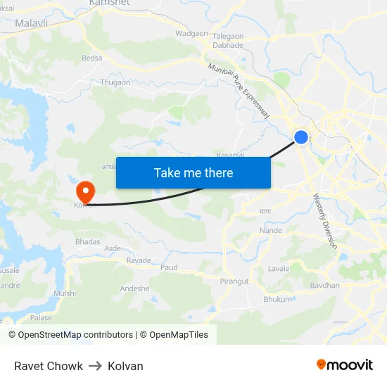 Ravet Chowk to Kolvan map