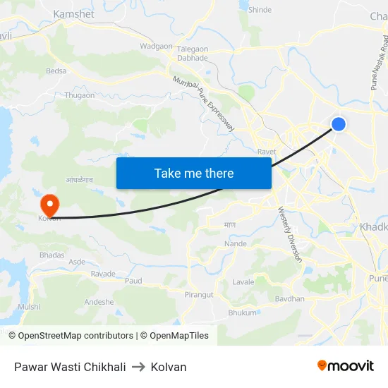 Pawar Wasti Chikhali to Kolvan map