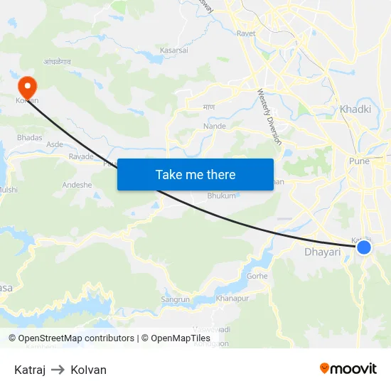 Katraj to Kolvan map