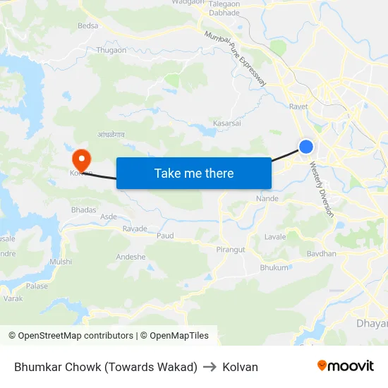 Bhumkar Chowk (Towards Wakad) to Kolvan map