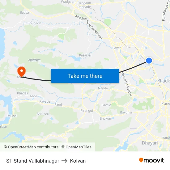 ST Stand Vallabhnagar to Kolvan map