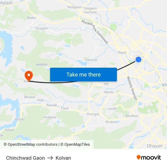 Chinchwad Gaon to Kolvan map