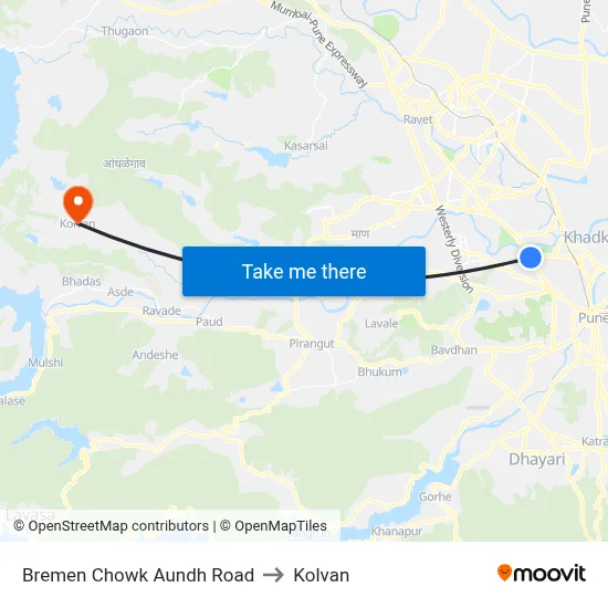 Bremen Chowk Aundh Road to Kolvan map