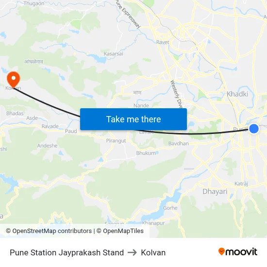 Pune Station Jayprakash Stand to Kolvan map