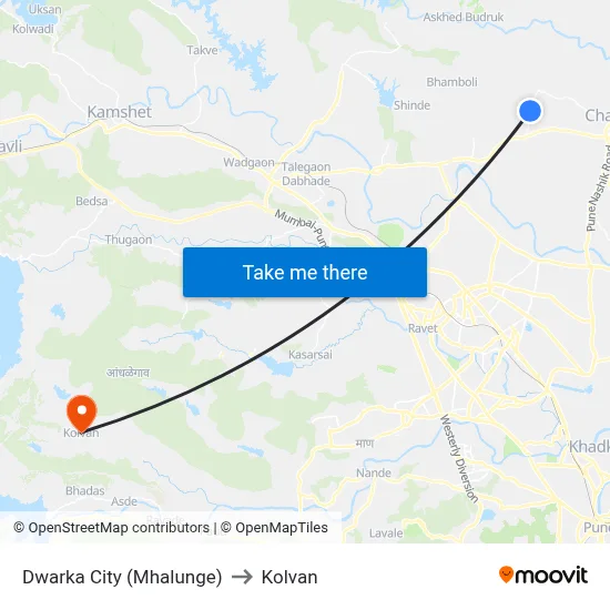 Dwarka City (Mhalunge) to Kolvan map