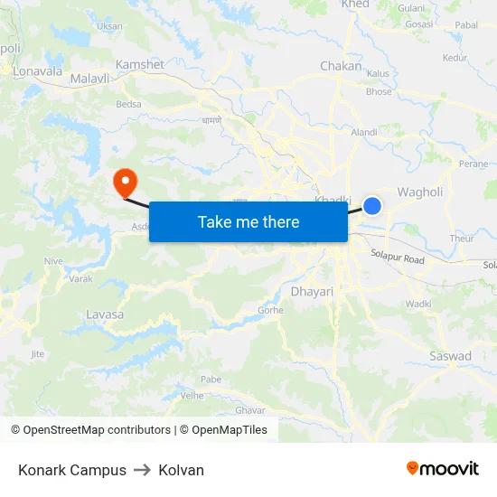 Konark Campus to Kolvan map