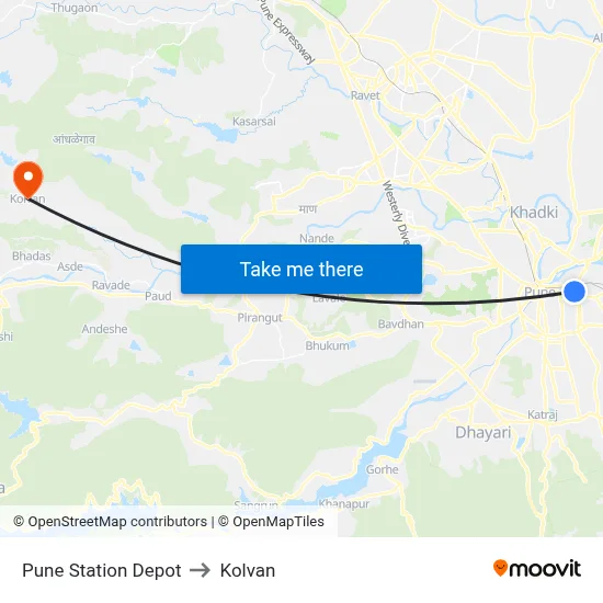 Pune Station Depot to Kolvan map