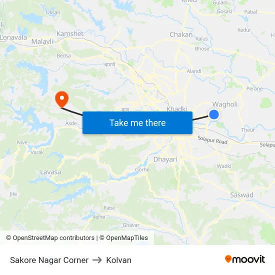 Sakore Nagar Corner to Kolvan map
