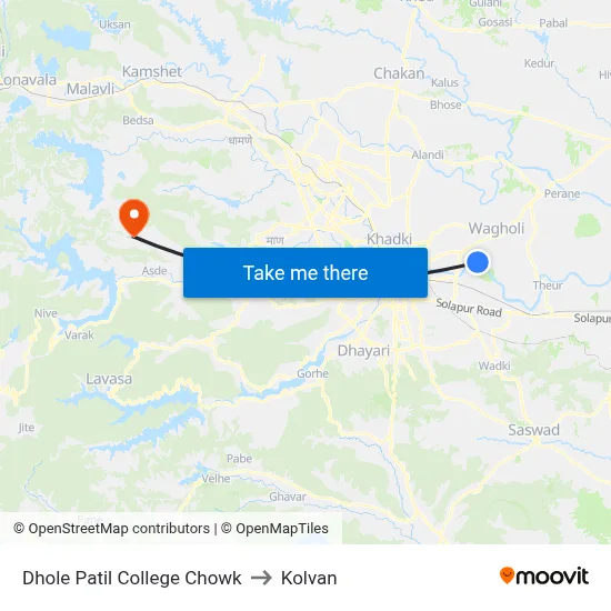 Dhole Patil College Chowk to Kolvan map