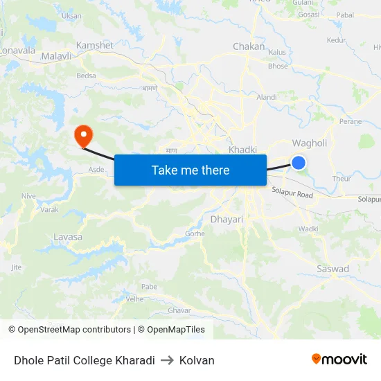 Dhole Patil College Kharadi to Kolvan map