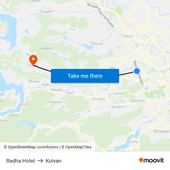 Radha Hotel to Kolvan map