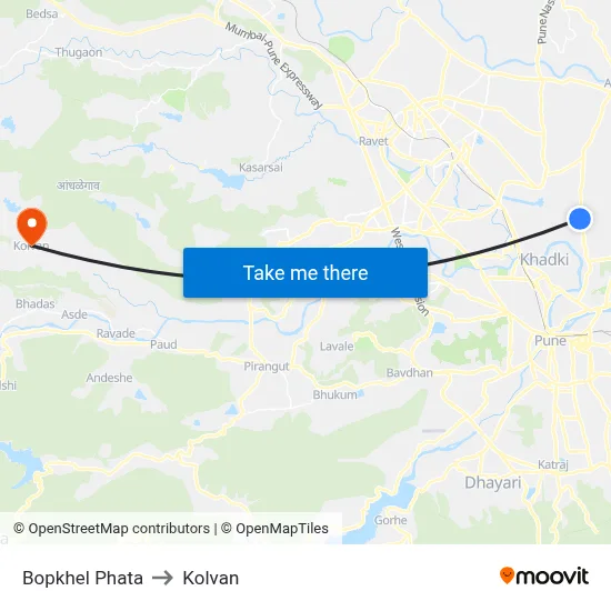 Bopkhel Phata to Kolvan map
